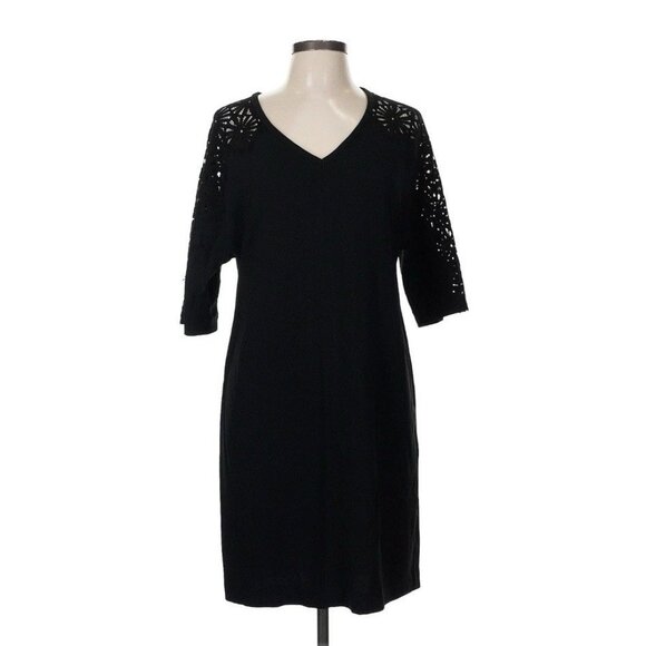 Trina Turk 198304 Vitner Sunburst Lace V Neck Shift Dress Medium Black - Picture 1 of 6